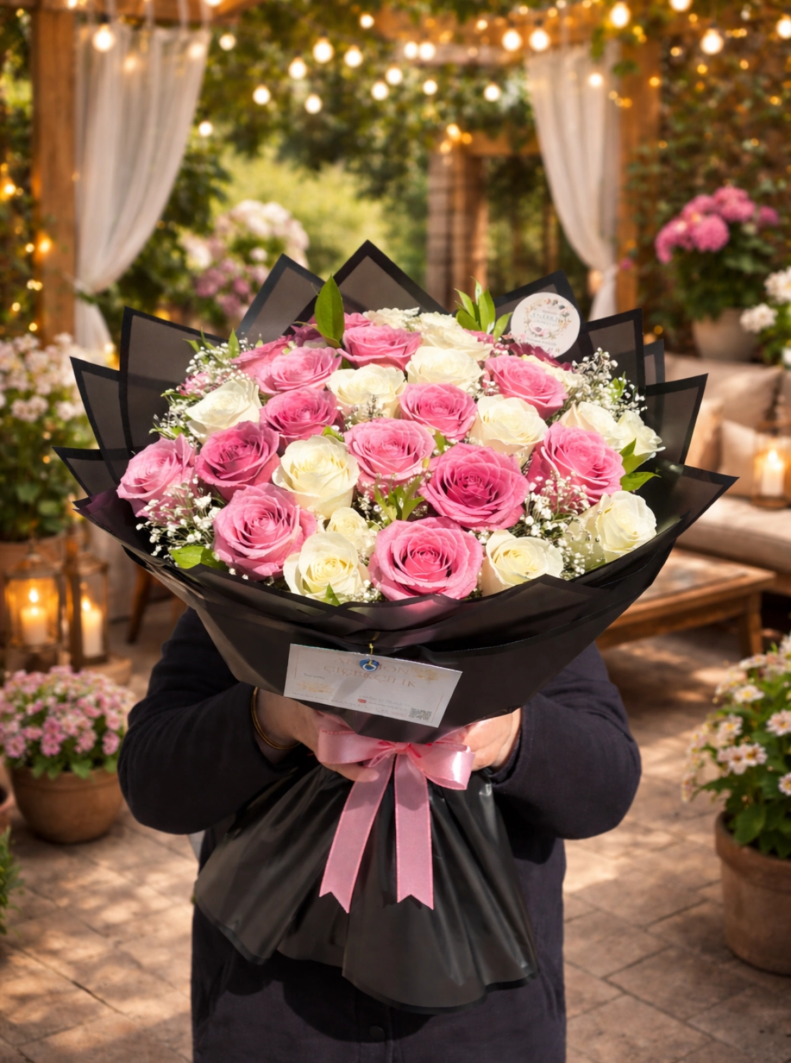 35Li Beyaz&Pembe Gül Buketi̇