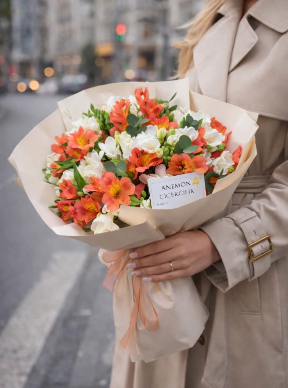 Beyaz Frezya&Astomerya Buketi